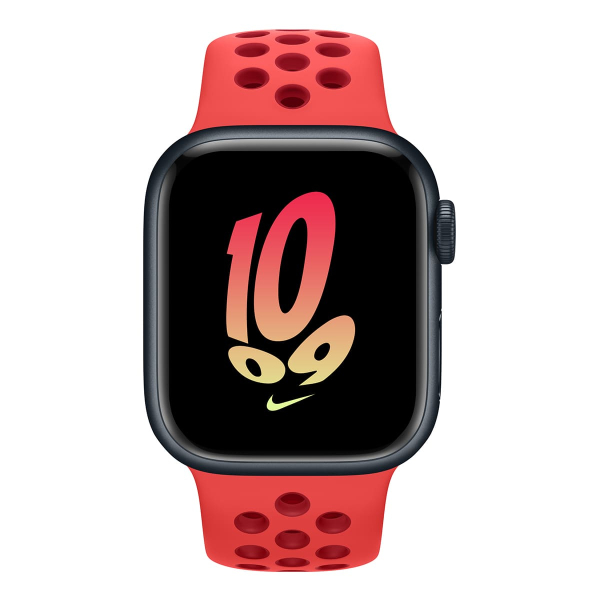 Apple Watch Nike Series 8, 41 мм корпус из алюминия цвета «Midnight», ремешок Nike Sport Band размера M/L цвета «Bright Crimson/Gym Red»