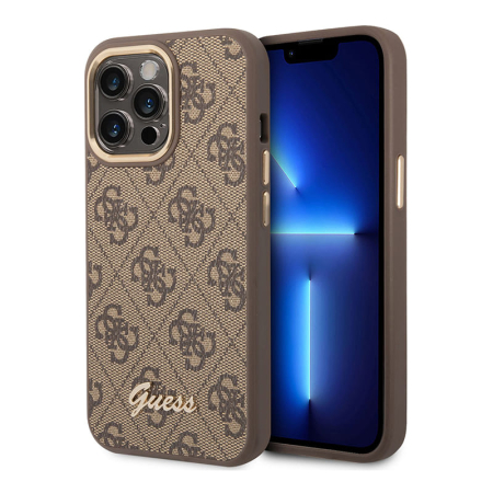 Чехол Guess для iPhone 14 Pro Max CG Mobile PU 4G Script metal logo Hard (GUHCP14XHG4SHW) Коричневый