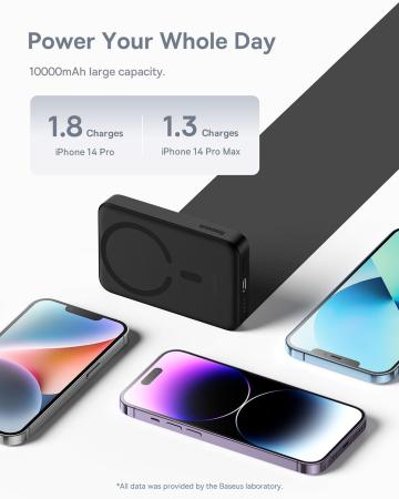 Внешний аккумулятор Baseus Magnetic Mini Wireless Fast Charge Power Bank 10000mAh 30W с поддержкой беспроводной зарядки PPCX110201 (PPCXM1030) Черный