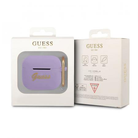 Чехол Guess для AirPods 3 с карабином CG Mobile Silicone with ring Script logo (GUA3SLSMP) Фиолетовый Чехол Guess для AirPods 3 с карабином CG Mobile Silicone with ring Script logo (GUA3SLSMP) Фиолетовый