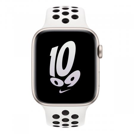 Apple Watch Nike SE (2022), 44 мм корпус из алюминия цвета «Starlight», ремешок Nike Sport Band размера S/M цвета «Summit White/Black» Apple Watch Nike SE (2022), 44 мм корпус из алюминия цвета «Starlight», ремешок Nike Sport Band размера S/M цвета «Summit White/Black»