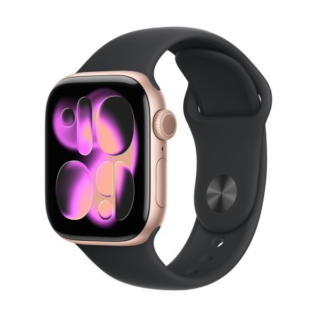 Apple Watch Series 11, 42 мм корпус из алюминия цвета «Rose Gold», ремешок Sport Band размера S/M цвета «Black»