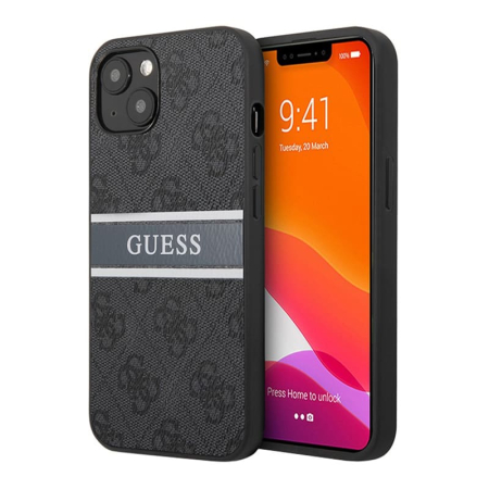 Чехол Guess для iPhone 14 PU 4G Stripe printed logo Hard (GUHCP14S4GDGR) Серый